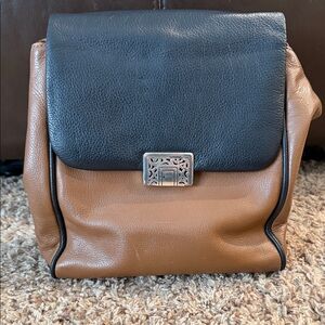 Vintage Two-Tone Leather Backpack with Silver Clasp